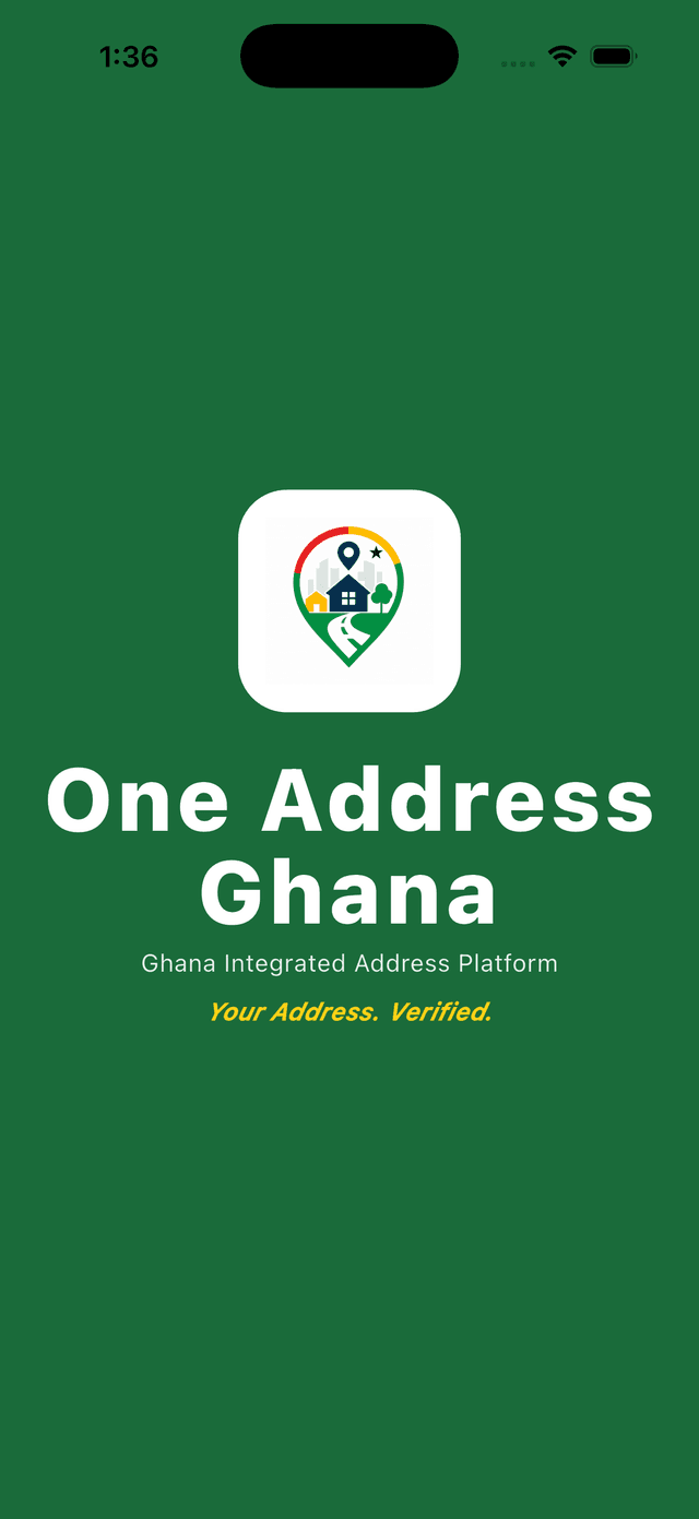 One Address Ghana app — Get started screen